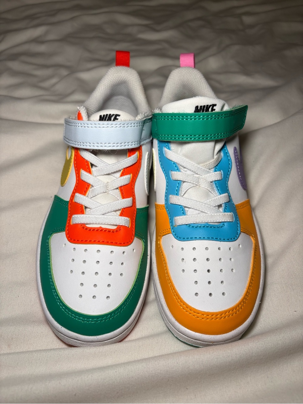Nike Kids' White Sneakers with Green, Orange, Blue & Yellow Accents (NEW)